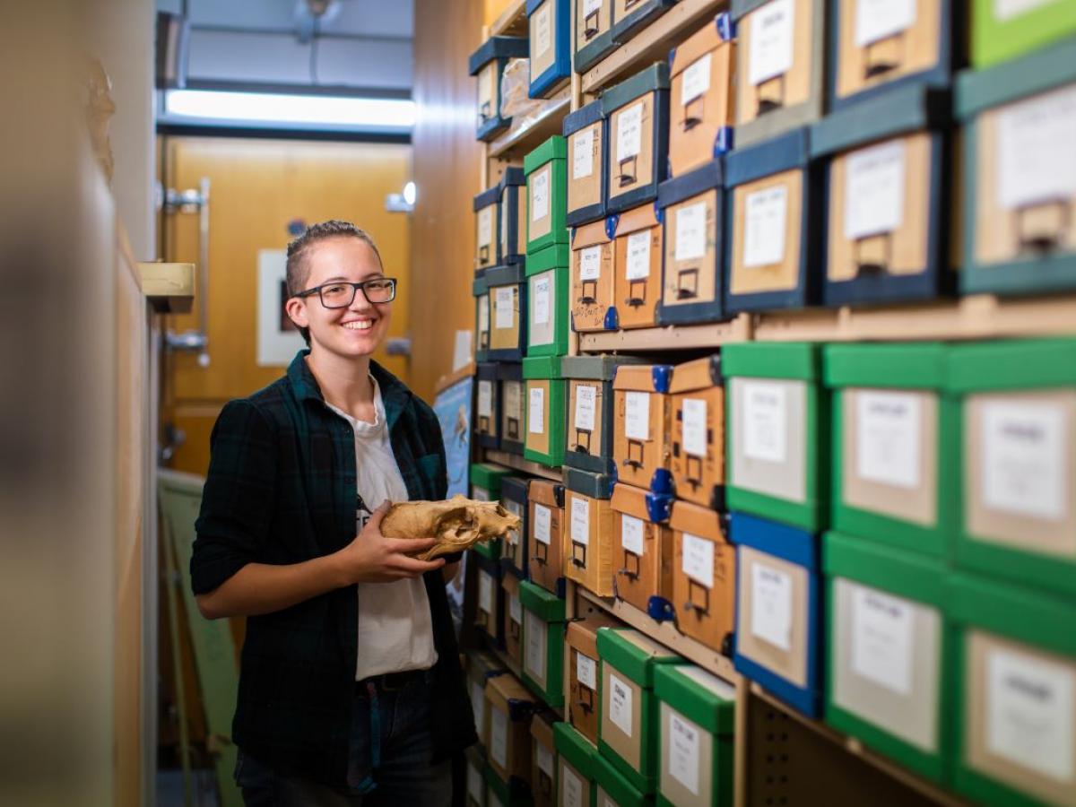 A woman volunteering at a museum