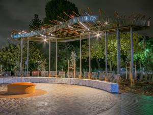 Kaurna Learning Circle and fire pit lit up at night